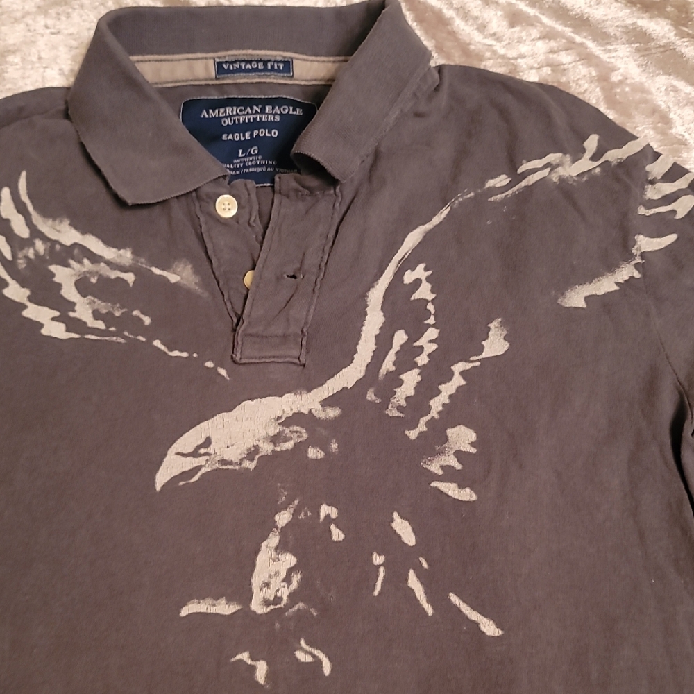 American Eagle Men's Large Polo Long Sleeve Gray